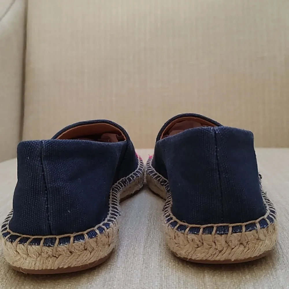 J. Crew Navy Blue Canvas Slip On Espadrilles Flats with Pink Cap Toe Size 6